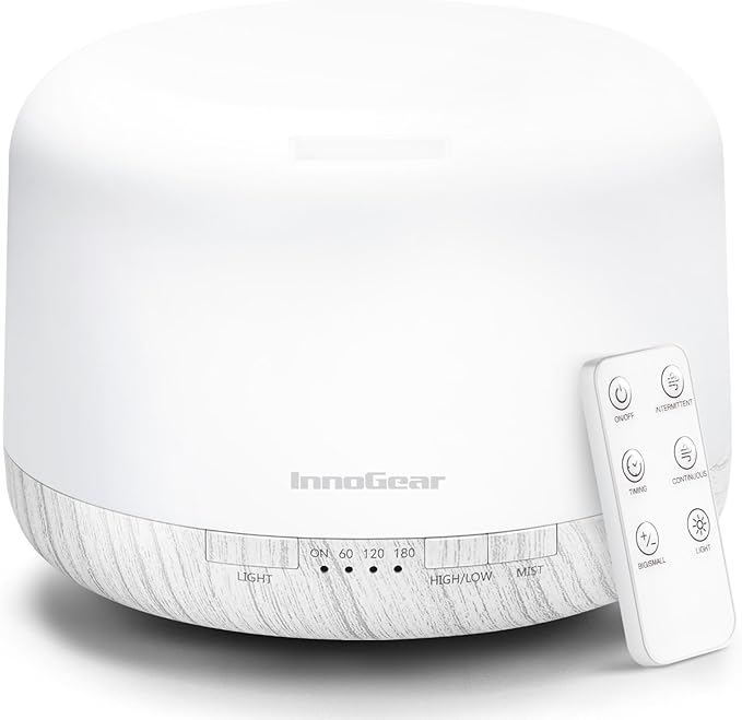 InnoGear 500ml Essential Oil Diffuser with Remote Control, Premium Ultrasonic Aromatherapy Diffusers Scent Humidifier Vaporizer Auto-Off Timer for Large Room Home, White - Bloomnest