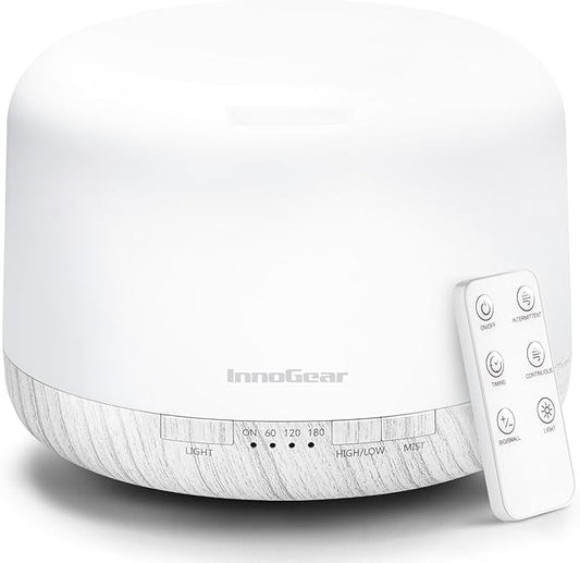 InnoGear 500ml Essential Oil Diffuser with Remote Control, Premium Ultrasonic Aromatherapy Diffusers Scent Humidifier Vaporizer Auto-Off Timer for Large Room Home, White - Bloomnest