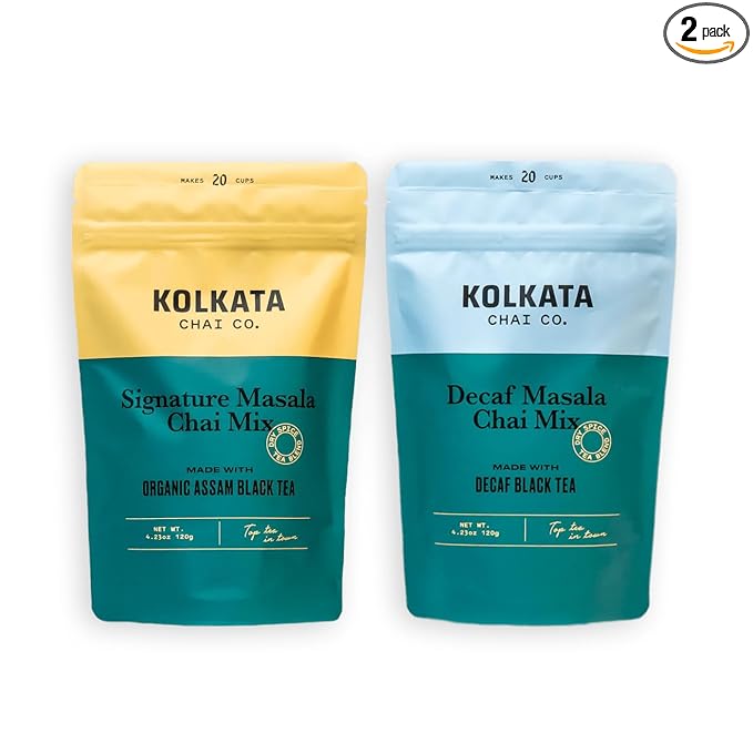 Kolkata Chai Signature Masala Chai & Decaf Masala Chai Tea, Assam Black Tea Combo Pack, Makes 40 cups, Premium loose leaf tea and spice blend, All Natural - Bloomnest