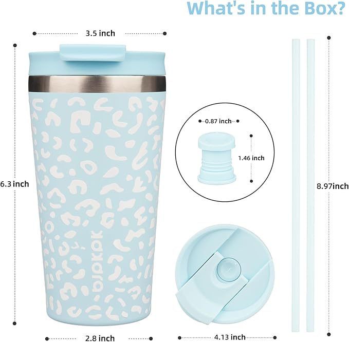 BJPKPK 18oz Tumbler With lid And Straw Stainless Steel Travel Coffee Mug Insulated Tumblers Cups,Light Blue Leopard - Bloomnest