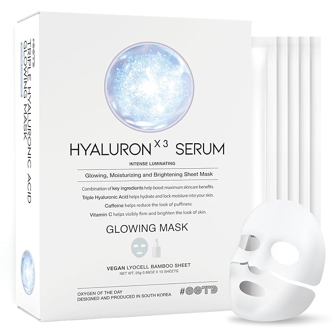 #OOTD Triple Hyaluron Hydrating Mask for Dry and Sensitive Skin, Anti Aging, Tightening and Moisturizing, Korean Vegan Beauty, Hyaluronic Acid, Caffeine, Vitamin C 10EA - Bloomnest