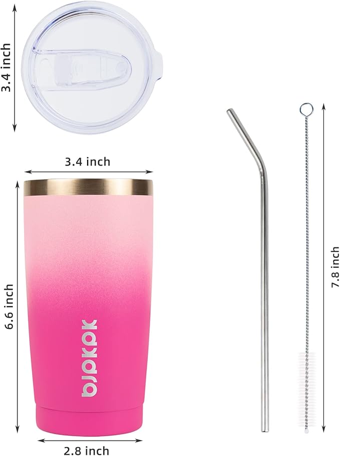 BJPKPK 20oz Stainless Steel Tumbler with Lid And Straw, Double Wall Vacuum Coffee Cup, Travel Mug for Ice Drink and Hot Beverage, Insulation Travel Tumblers Cups,Cherry Blossom - Bloomnest