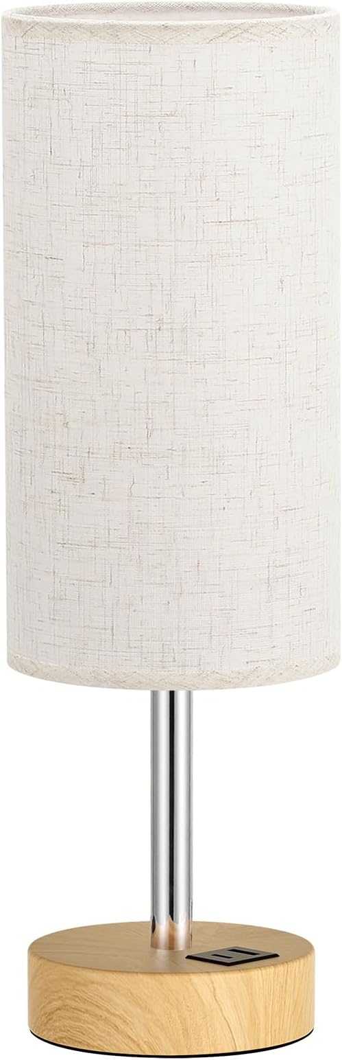 Dicoool Touch Bedside Table Lamp with USB - 3 Way Dimmable Wood Lamp for Bedroom Nightstand, Desk Lamp with Charging Station for Dorm, Living Room, Office, Kids Room, Small, 14in - Bloomnest