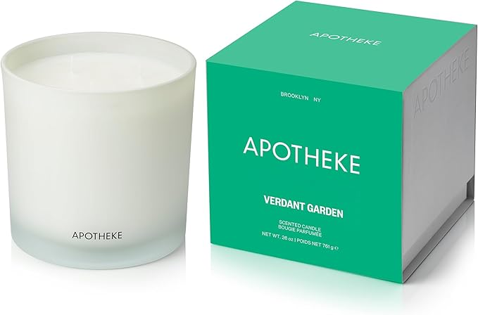 Apotheke 3-Wick Scented Candles for Home, Verdant Garden - 26 oz Soy Wax Jar Candle Gift for Women - Long-Lasting Fragrance with Perfume-Grade Essential Oils - Cedarwood, Jasmine, Fig & Coconut - Bloomnest
