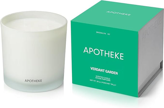 Apotheke 3-Wick Scented Candles for Home, Verdant Garden - 26 oz Soy Wax Jar Candle Gift for Women - Long-Lasting Fragrance with Perfume-Grade Essential Oils - Cedarwood, Jasmine, Fig & Coconut - Bloomnest