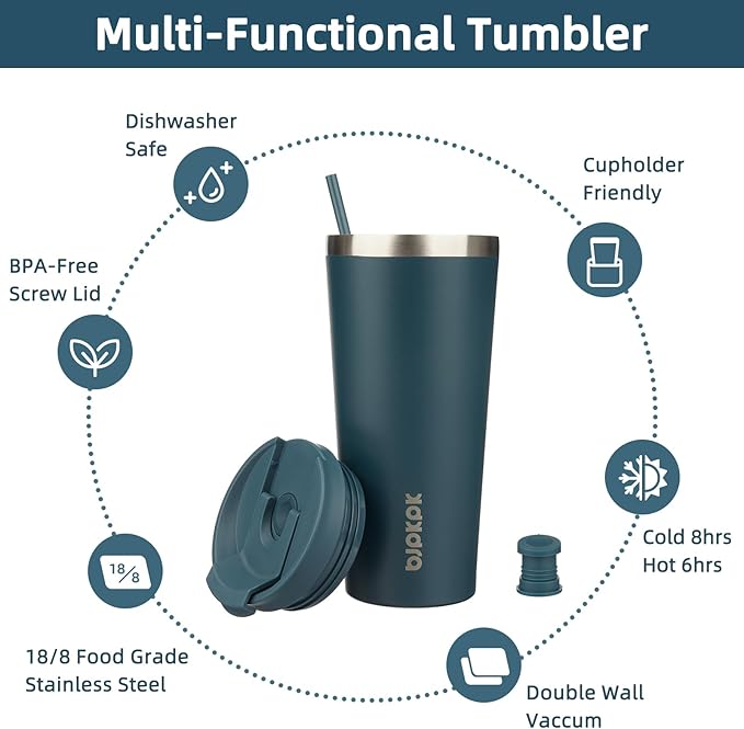 BJPKPK 22oz Stainless Steel Insulated Tumbler With lid And Straw Travel Coffee Thermal Tumblers Cup For Women And Men,Navy Blue - Bloomnest