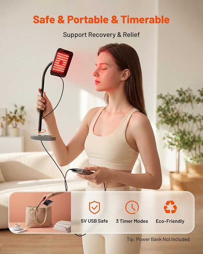 Red Light Therapy for Face and Body, 3 LED Wavelength 660nm 730nm 850nm Infrared Light Therapy Desk Lamp with 360°Adjustable Head & Phone Stand, Home Office Travel Portable Use w/Glasses, Ideal Gift