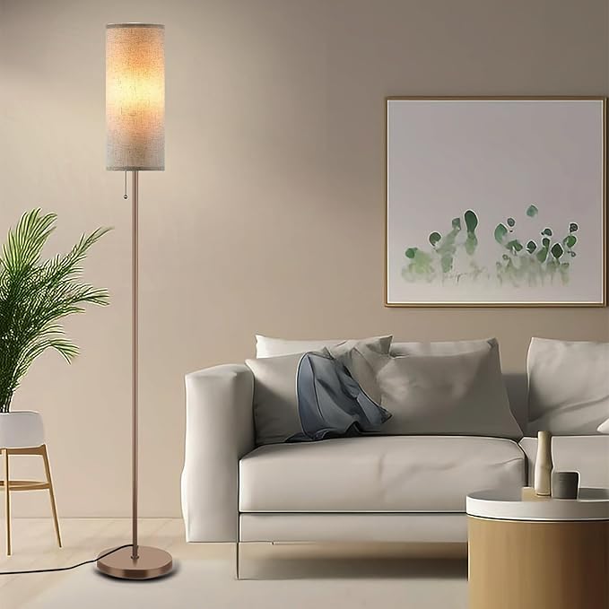 Floor Lamp for Living Room, Modern Standing Lamps with Lampshade, Minimalist Tall Lamp with Chain Switch for Living Room, LED Bulb Included (Beige+Brown) - Bloomnest