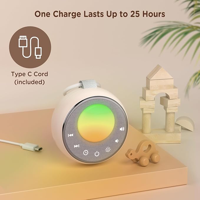 Peakeep White Noise Portable Sound Machine Sleeping Light for Adults Baby, Loud Clear Speaker, 25 Hours Continuous Audio 27 Noise Fan Nature No-looping Sounds, 30 Volume, Battery Operated - Bloomnest