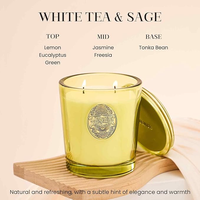 M&SENSE Large Two-Wick Soy Candle | White Tea Sage & Matcha Green | 19.8 oz, 120H Burn Time | Luxury Scented Candle for Relaxation, Gifting, Home Décor | Ideal for Bedroom, Office, Party Ambiance - Bloomnest