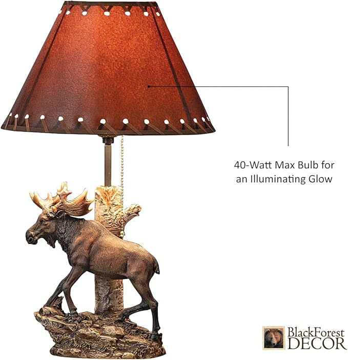 BLACK FOREST DECOR - Moose Climbing Table Lamp for Cabin, Living Room, Nightstand, Desk - Vintage Rustic Home Décor - 19.5" x 12" - Bloomnest