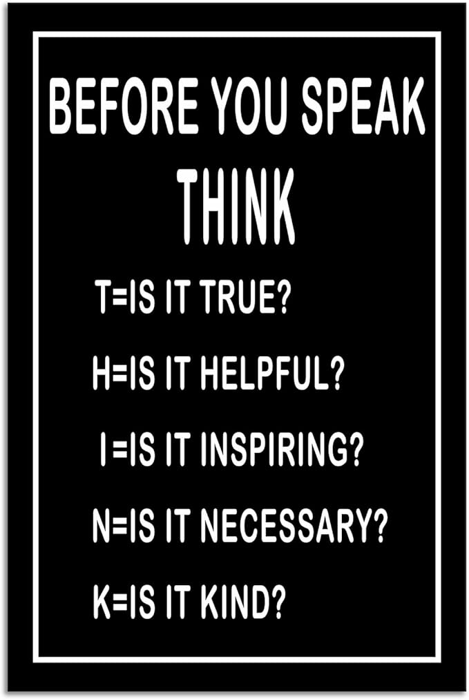 Motivational Canvas Wall Art Inspirational Picture Before You Speak Think Poster Modern Home Framed Prints Artwork for Office Wall Decor Painting for Living Room Decor Ready to Hang [24''W x 36''H] - Bloomnest