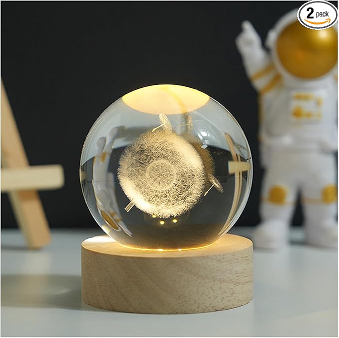 3D Crystal Ball Night Light Mood Lighting Cozy Comfort Gifts Home Decor lamp for Bedroom Space Lamps Happy Cozy Comfort Gifts (Dandelion) - Bloomnest