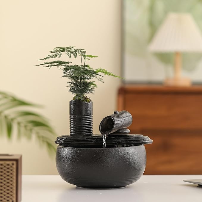 Ceramic Indoor Tabletop Water Fountain - Zen Cascades Decorations Feng Shui Waterfall Decor, Zen Meditation Soothing Sound for Home Office Desk, Good Luck Gift - Bloomnest