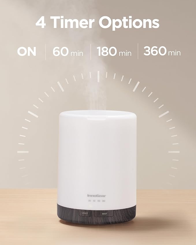 InnoGear 300ML Essential Oil Diffuser, Premium 5-in-1 Ultrasonic Aromatherapy Diffusers Scent Humidifier Aroma Diffuser Vaporizer Auto-Off Timer for Room Office Home, Brown, Medium - Bloomnest