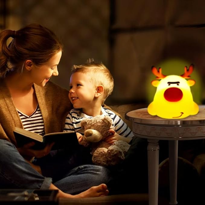 Eco-Friendly Reindeer Night Light - Energy Efficient LED Desk Lamp, Rechargerable Dimmable Nursery Soft Touch Bedside Baby Squishy Night Light, Portable Nightlight for Adults/Kids - Bloomnest