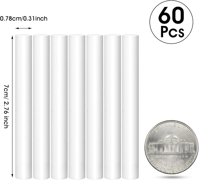 60 Pieces 2.75 X 0.31 Inch Car Diffuser Sponges Refill Sticks Humidifier Filter Replacement Wick Absorbent Sponge Sticks for Mini Car Office Bedroom Humidifier Ultrasonic Aroma Diffuser - Bloomnest