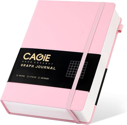 CAGIE Graph Paper Notebook 320 Pages 100 GSM Graphing Grid Journal B5 Hardcover Leather Quad Ruled Notebooks for Engineering, Math, Work, Pink - Bloomnest