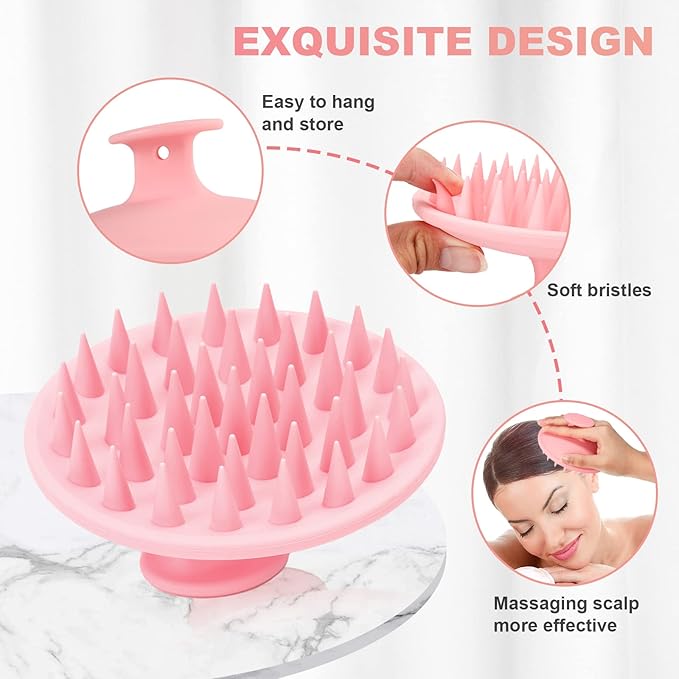 Meartchy Silicone Scalp Massager Shampoo Brush, Scalp Brush for Hair Growth & Dandruff Removal, Hair Scrubber Scalp Stimulator Exfoliator Brush with Soft Bristles for Wet Dry Scalp Care (Pink) Meartchy