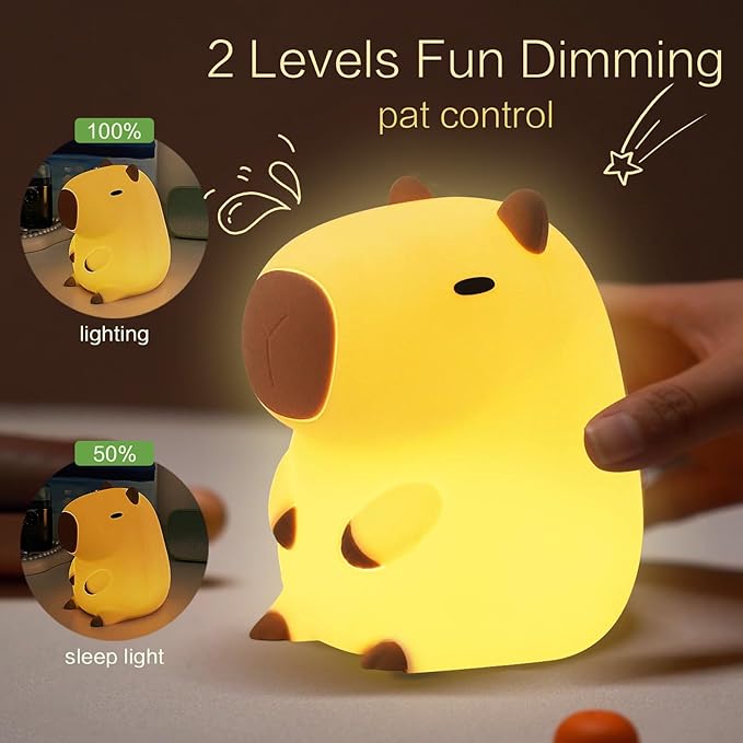 Capybara Cute Night Light, Squishy Capybara Lamp Xmas Gifts Toys, Rechargeable LED Dimmable Silicone Nightlight for Kids, Funny Light Up Capibara, Baby Nursery College Dorm Fall Décor - Bloomnest
