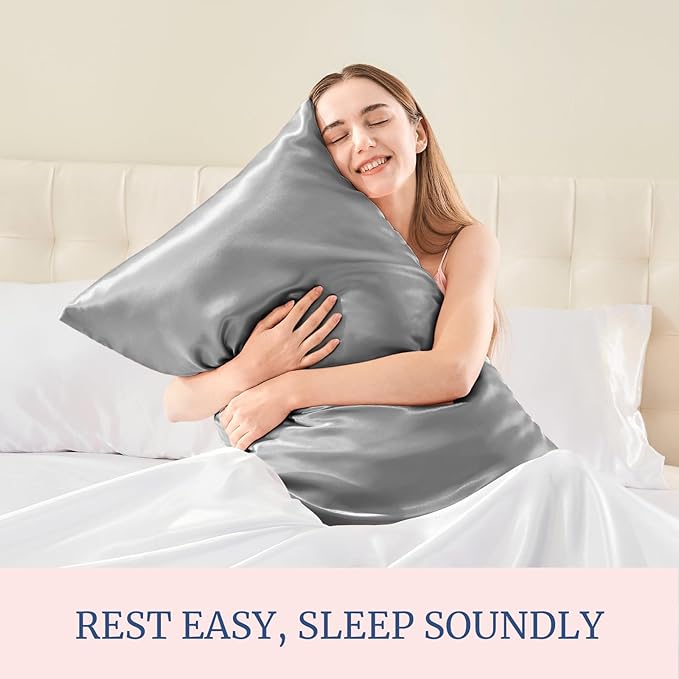 BEDELITE Satin Pillowcase for Hair and Skin, Super Soft Similar to Silk Pillow Cases 4 Pack with Envelope Closure, Cooling Pillowcases for Women Men (20"x26" Standard Size, Grey) - Bloomnest