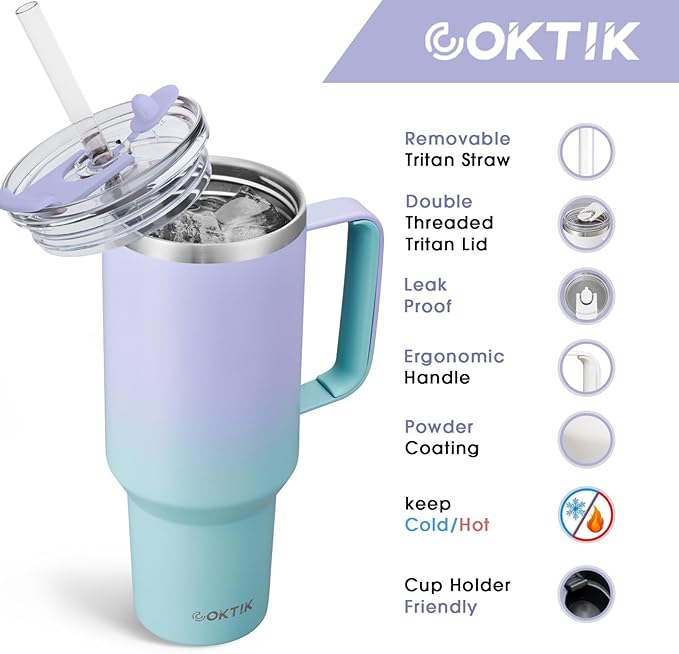 COKTIK 40 oz Tumbler With Handle and Straw Lid, Vacuum Insulated Travel Coffee Mug Stainless Steel Insulated Cup for Beverages, Leak-proof, Cupholder Friendly (Sweet Candy) - Bloomnest