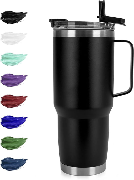 HASLE OUTFITTERS 30oz Tumbler With Handle, Insulated Travel Coffee Mug With Straw Leak-Proof Double Wall Stainless Steel Vacuum Tumblers Metal Cup with Straw for Hot and Cold Drink - Bloomnest