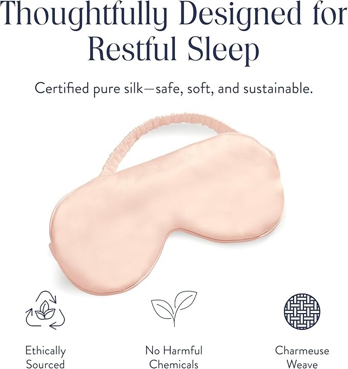 Brooklinen Silk Eye Mask for Sleeping – Blush Pink, 100% Mulberry Silk Sleep Mask with Soft Elastic Strap, Machine Washable, Breathable & Cool-to-The-Touch – Ideal for Sleeping & Traveling - Bloomnest