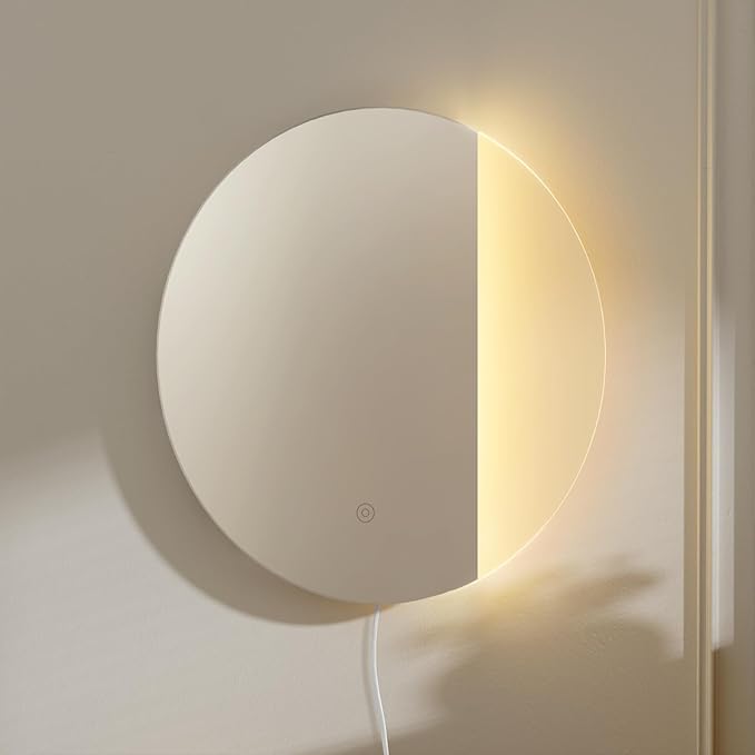 ONEWISH LED Wall Sconce, Dimmable Mirror Wall Lamp,16.93 inch Round Wall Lights for Bedroom with Memory Function, Wall Lamps for Living Room Entryway, Silver - Bloomnest