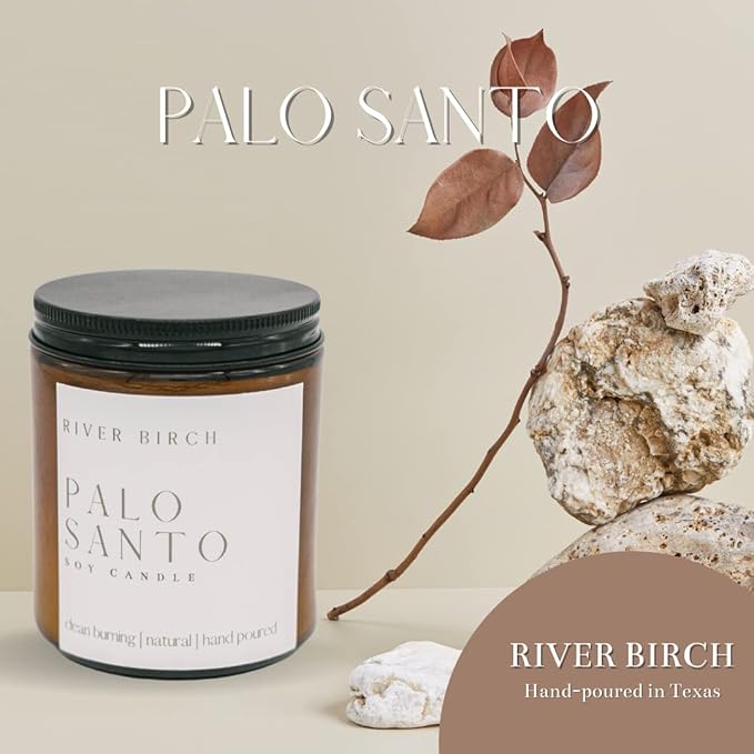 River Birch Candles Palo Santo Scented Candle | Premium, All-Natural, Non-Toxic, Soy Amber Jar Candles | 8.5oz 40 Hr Burn Time | Cozy Relaxing Gifts for Home - Bloomnest
