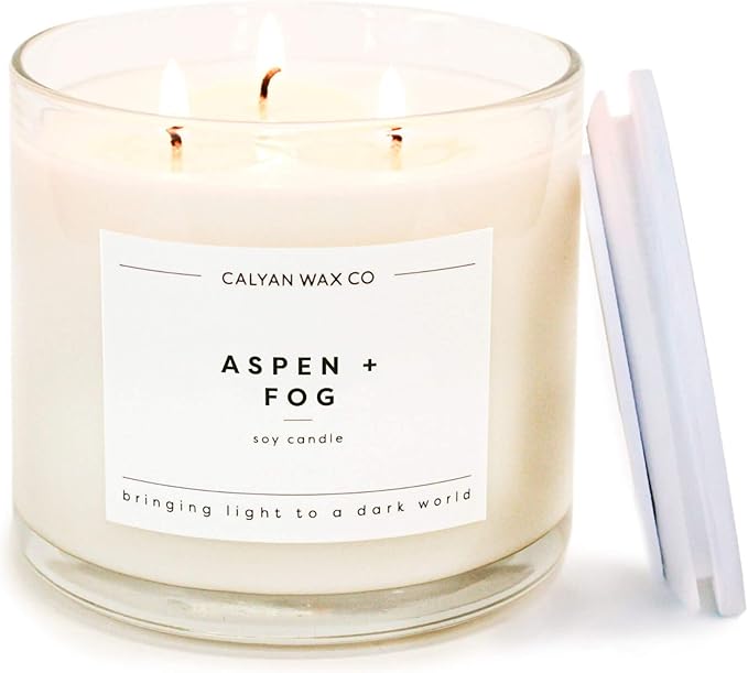 Calyan Wax Co. Aspen & Fog 3 Wick Scented Candle - 43 Hour Burn - Luxury 3 Wick Soy Candles - Non Toxic Soy Wax Candles - Long Lasting Large Glass Jar Candle for Home - 14.9oz - Bloomnest