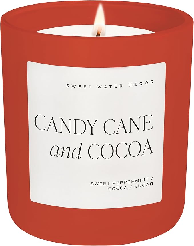 Sweet Water Decor Candy Cane and Cocoa Christmas Scented Candles - Christmas Stocking Stuffers Soy Candles Vanilla Scent - Christmas Candles with 70 Hours Burn Time - 15Oz Red Matte Jar Wax Candles - Bloomnest