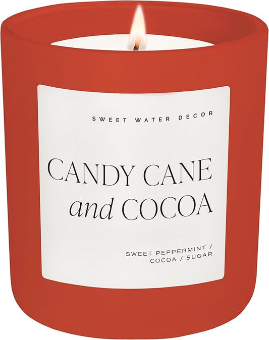 Sweet Water Decor Candy Cane and Cocoa Christmas Scented Candles - Christmas Stocking Stuffers Soy Candles Vanilla Scent - Christmas Candles with 70 Hours Burn Time - 15Oz Red Matte Jar Wax Candles - Bloomnest