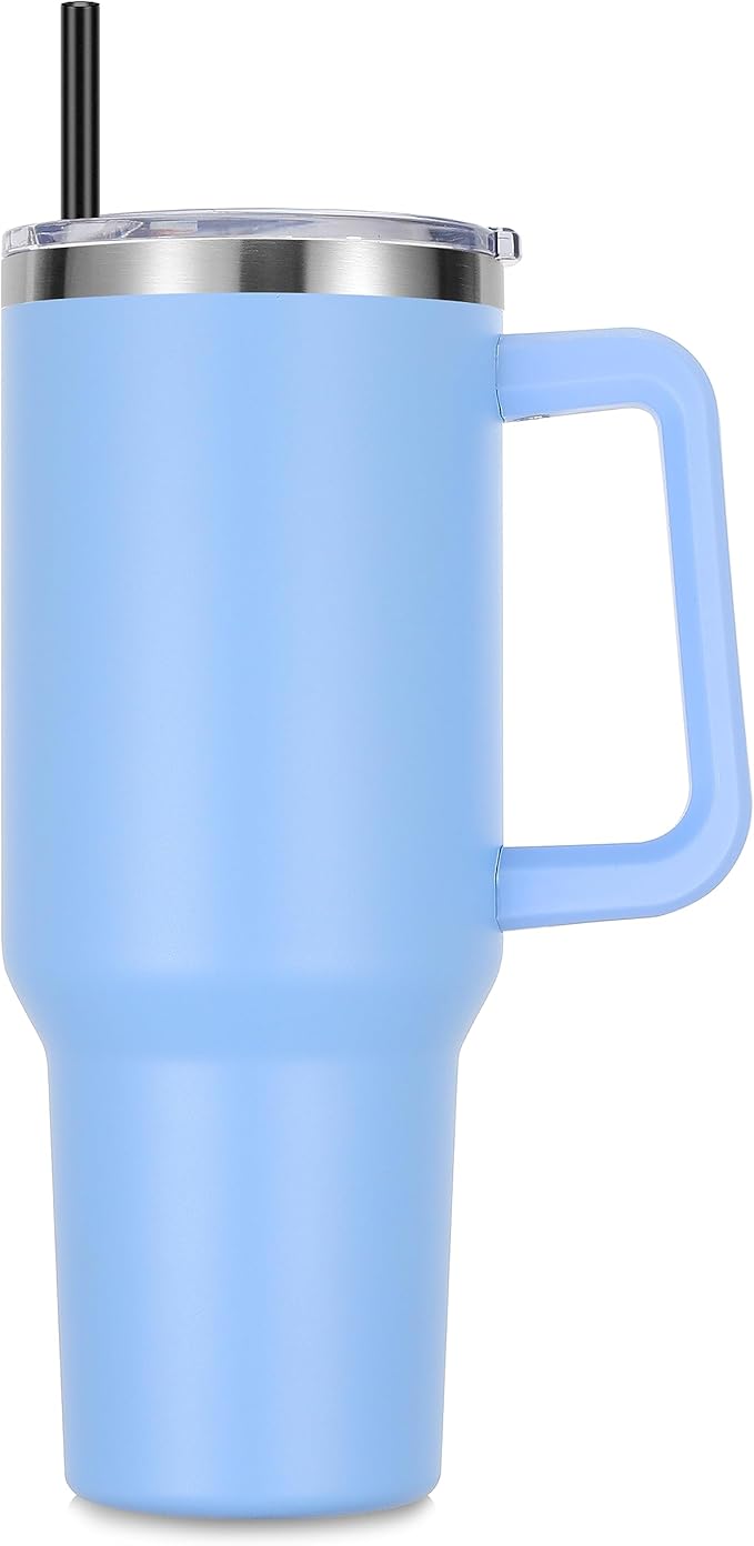 DOMICARE 40 oz Tumbler with Handle and Straw, Stainless Steel Tumbler with Lid and Straw, Reusable Vacuum Insulated Cup, Travel Coffee Mug, Blue, 1Pack - Bloomnest