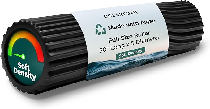 Oceanfoam Soft Tidal Roller (Black) - Low Density Foam Roller for Physical Therapy, Back Pain, Excercise & Stretching - Wave Textured - Yoga, Athletics, & Wellness - Full Size, 20" x 5" - Bloomnest