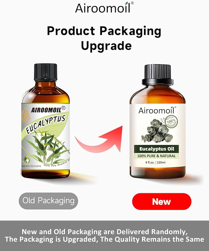 Eucalyptus Essential Oil 4 fl oz, 100% Pure Undiluted Single Note Oil for Shower Steam, Diffuser, Laundry & DIY Cleaning, Aromatherapy, Large Bottle for Home & Daily Use Airoomoil