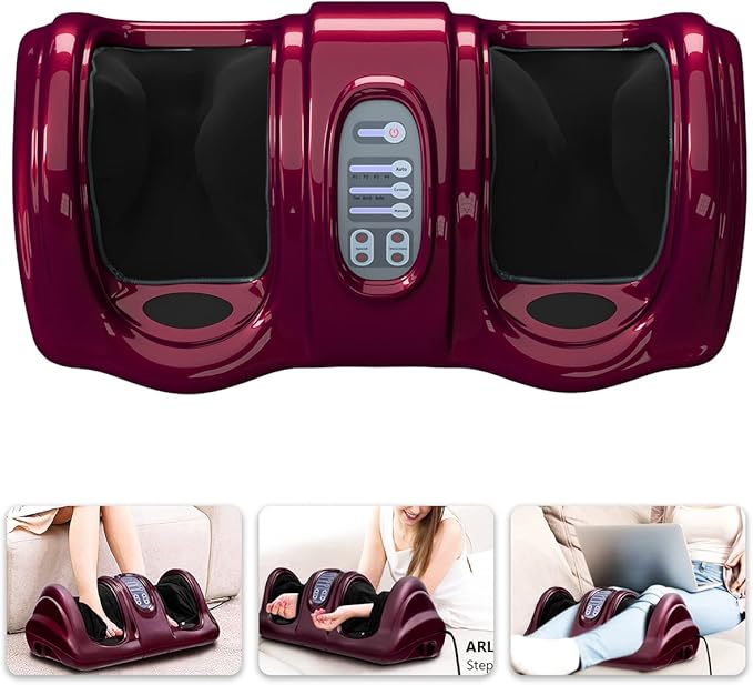 ARLIME Foot Massager Machine with Remote Shiatsu Massager for Pain Relief, Plantar Fasciitis, Blood Circulation, Calf and Foot Massage Deep Kneading for Calf Leg Ankle, 4 Massage Modes, Burgundy - Bloomnest