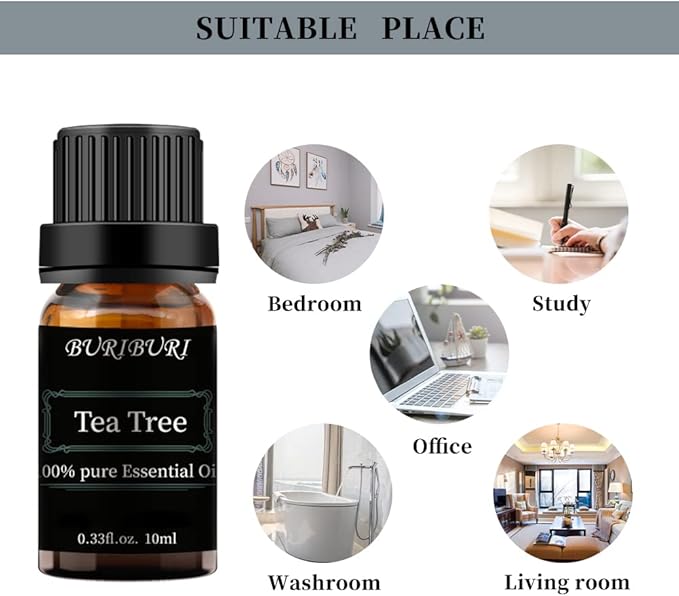 BURIBURI Tea Tree Essential Oil, 100% Pure, Undiluted, Natural Tea Tree Oil Aromatherapy Essential Oils 10ml for Diffuser, Massage - Bloomnest