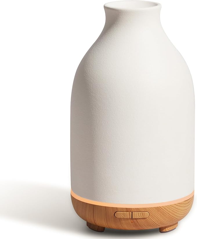 InnoGear Essential Oil Diffuser, 150ml Ceramic Stone Diffuser Handcrafted Aromatherapy Diffusers Ultrasonic Cool Mist Humidifier Vaporizor with 2 Mist Modes Waterless Auto Off for Room Office, White - Bloomnest