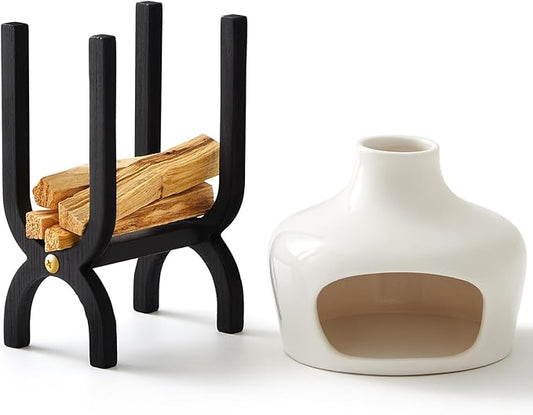 Palo Santo Holder Kit Including Ceramics Palo Santo Burner Sage Incense Sticks Storage Holder for Meditation Yoga Zen Rituals Cleansing Spiritual Decor(Pure White) Cinnvoice