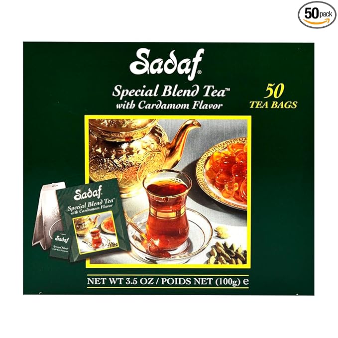 Sadaf Cardamom Tea Bags - Special Blend Cardamom Ceylon Black Tea - Quicktea Product harvested in Sri Lanka - 50 individually foiled teabags (Pack of 1) - Bloomnest