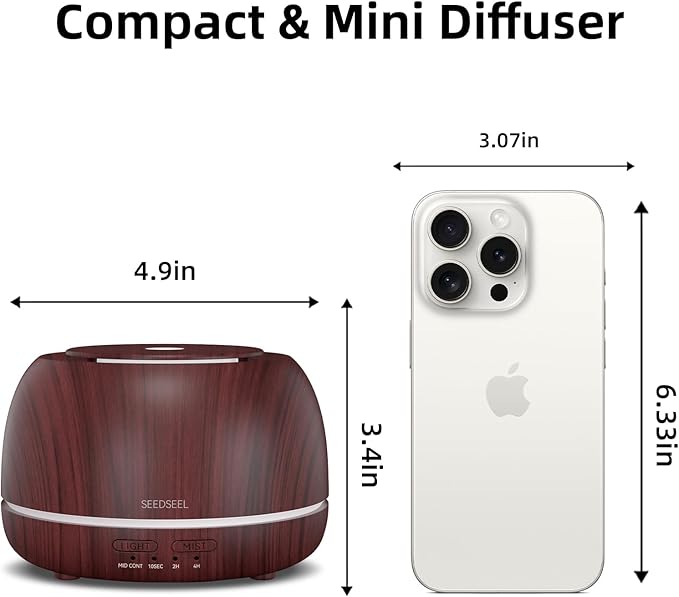 300ML Essential Oil Diffuser, Aromatherapy Diffuser with Remote Control, 4 Timers, 7-Color LED Light and Waterless Auto-Off for Room, Bedroom, Home - Bloomnest