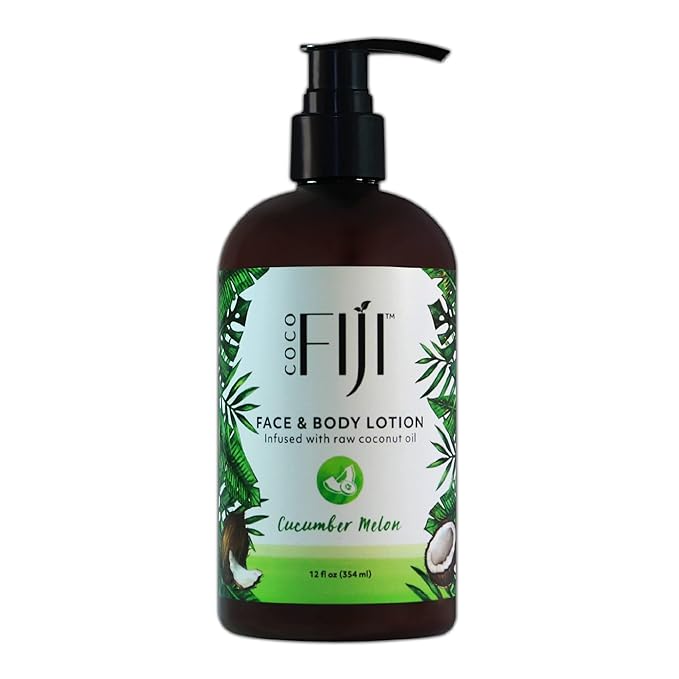 Coco Fiji Face & Body Lotion Infused With Coconut Oil | Lotion for Dry Skin | Moisturizer Face Cream & Massage Lotion for Women & Men | Cucumber Melon 12 oz, Pack of 1 - Bloomnest