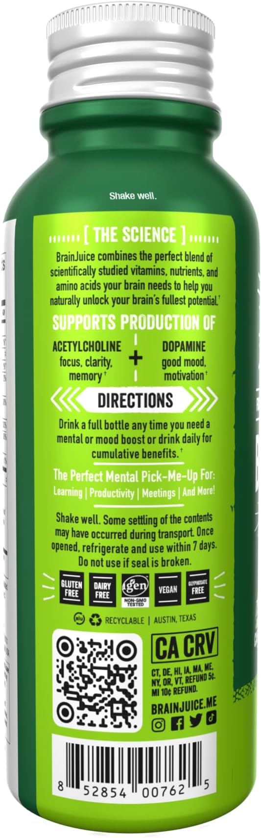 BrainJuice Focus & Energy Drink Shots, Nootropics with Alpha GPC, B Vitamins & Organic Green Tea Caffeine, Supports Focus, Memory & Clarity, Non-GMO, Gluten Free, Classic, 2.5 fl oz, 12 Pack - Bloomnest
