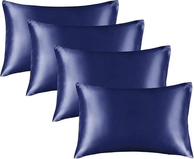 BEDELITE Satin Pillowcase for Hair and Skin, Super Soft Similar to Silk Pillow Cases 4 Pack with Envelope Closure, Cooling Pillowcases for Women Men (20"x26" Standard Size, Navy) - Bloomnest