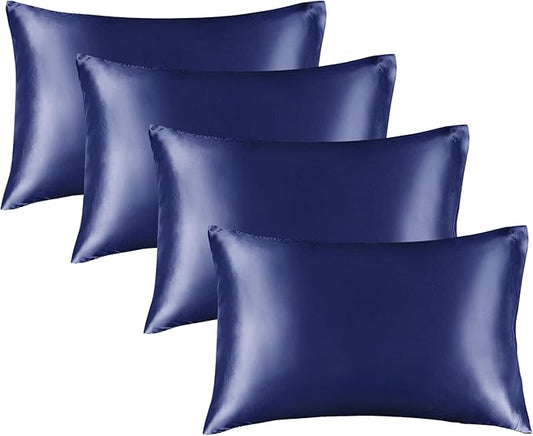 BEDELITE Satin Pillowcase for Hair and Skin, Super Soft Similar to Silk Pillow Cases 4 Pack with Envelope Closure, Cooling Pillowcases for Women Men (20"x26" Standard Size, Navy) - Bloomnest