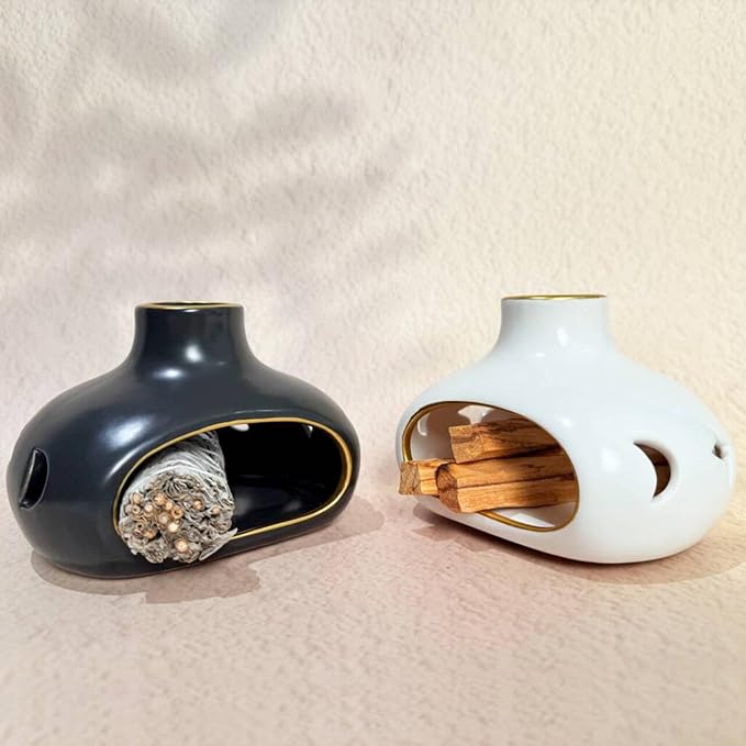 Ceramic Incense Holder Set-Handcrafted Palo Santo&Sage Cone Burner with Holes, Smudge Bowl for Meditation&Yoga-Palo Santo Holder Burner-Home Decor for Relaxation, White - Bloomnest