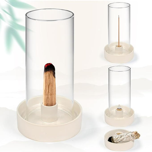 Versatile Incense Burner Holder - Ideal for Incense Sticks, Palo Santo, Sage & More! Elegant Design with Removable Glass Cover to Prevent Ash Fallout - Bloomnest