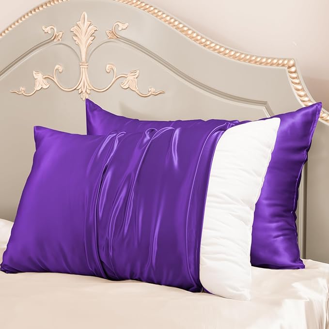 PROMEED 100% Mulberry Silk Pillowcase Set of 2, 23 Momme 3rd Gen Grade 6A+ 100% Mulberry Silk Pillow Cases 2 Pack, Real Silk Pillow Cover for Acne Prone Skin (King 20"x36", Purple) - Bloomnest