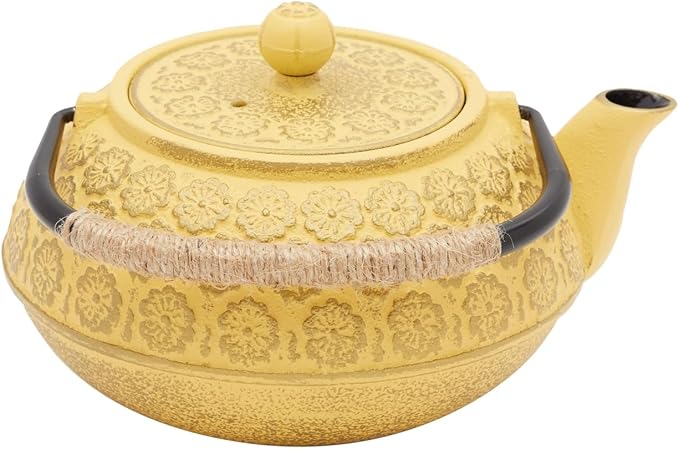 Juvale Japanese Cast Iron Teapot - Stainless-Steel Infuser & Loose Leaf Tea Pot - Superior Heat Retention Cast Iron Kettle - Elegant Floral Trivet For Home Tea Set - 800 ml, Yellow - Bloomnest